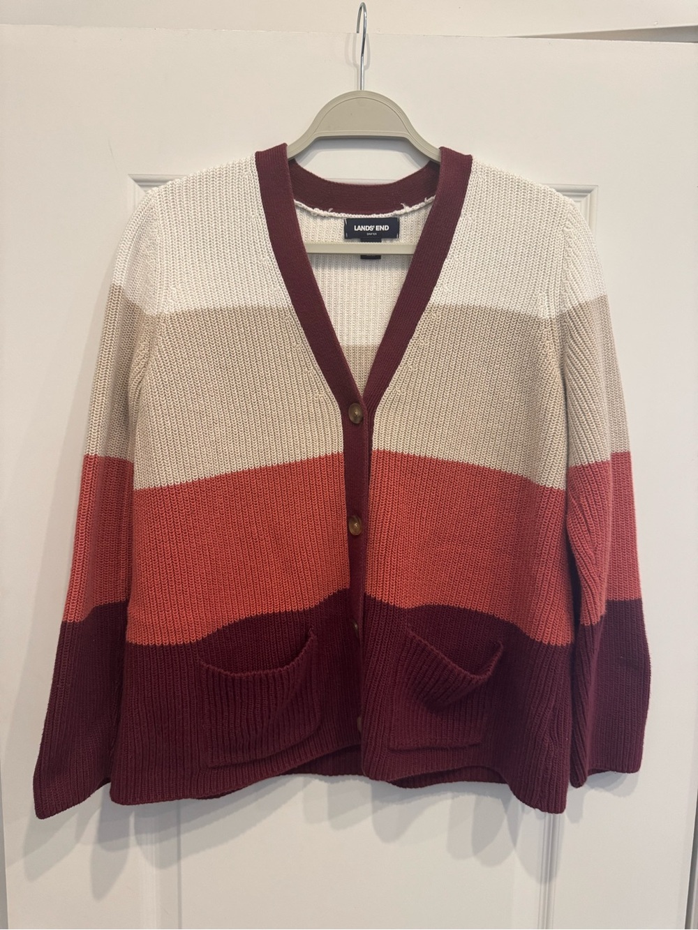 Lands' End Women's Striped Button-Front Cardigan Sweater - Multi colored